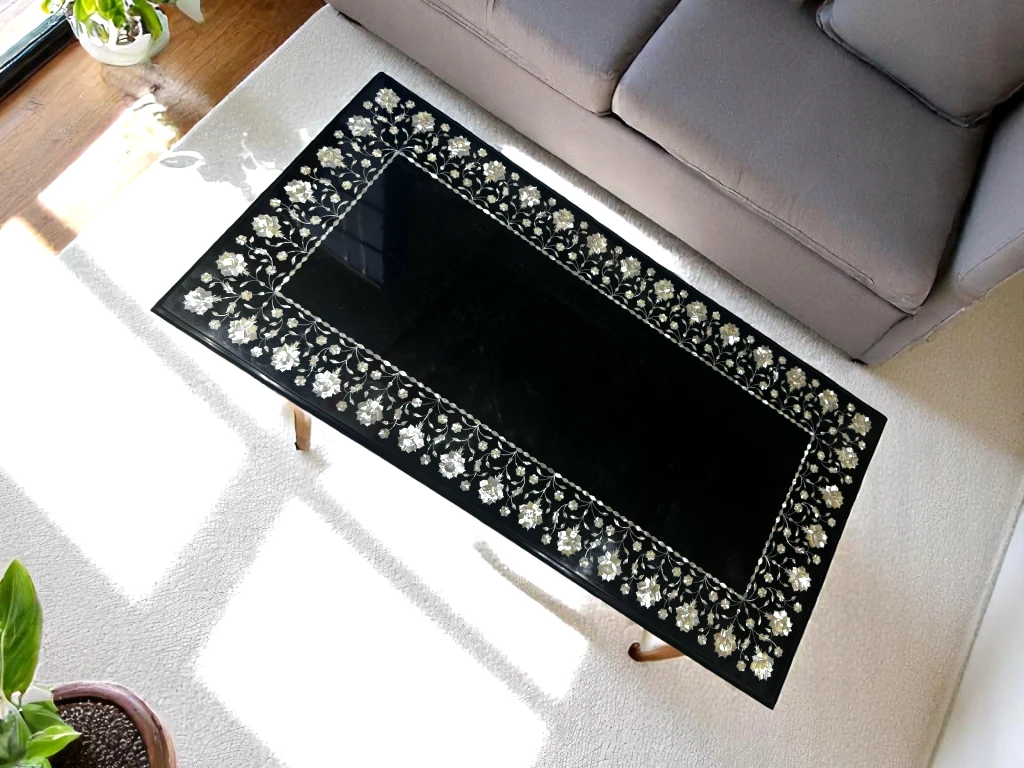 Black Marble Dinning Table : Pietradura Hardstone } Zero Shipping Cost